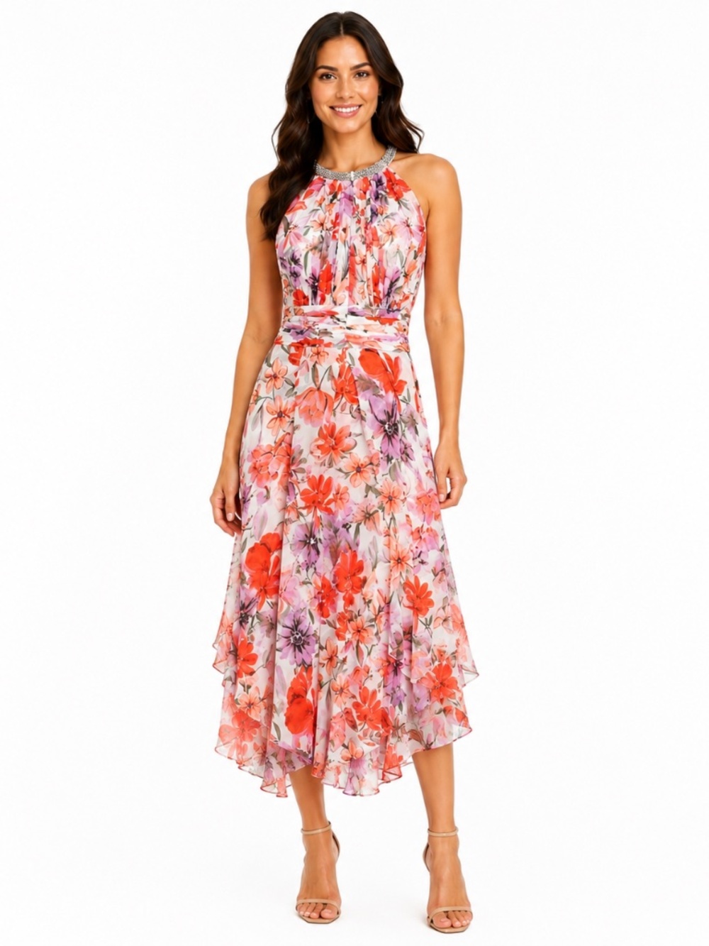 Calvin Klein - Rhinestone Halter Floral Dress